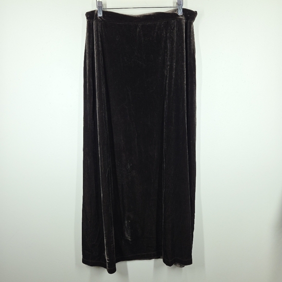 Vintage Dresses & Skirts - Vtg 90s Y2K Dark Chocolate Brown Velvet Maxi Skirt Pull On Grunge Whimsigoth XL